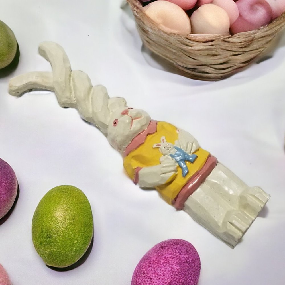 Twisted Ears Anthropomorphic Easter Bunny Faux Wood Resin Kitschy Spring Décor - Picture 4 of 9